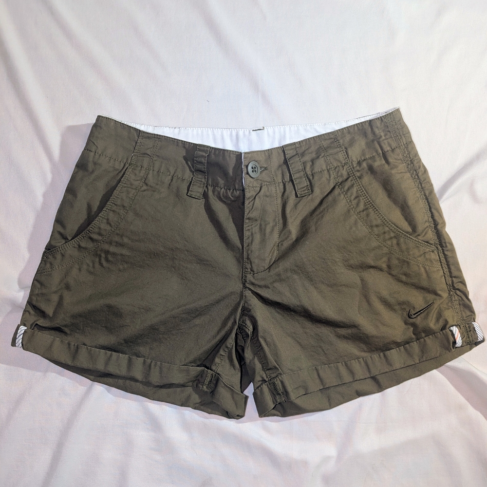 Nike Women's Olive Green Cotton Chino Roll-Hem Shorts